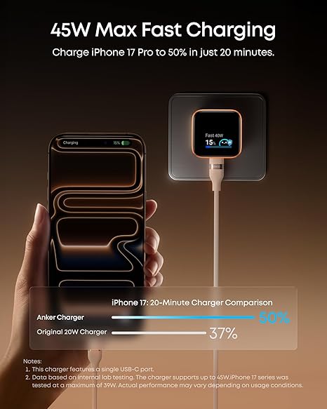 Anker Nano 45W-C Smart Display Gen Fast Charger 180° Foldable